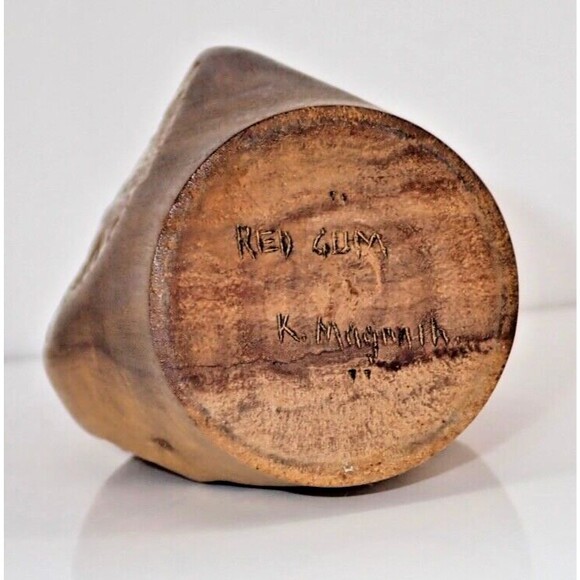 Handmade Australian Signed Red Gum Wood Vase K. Mugnaih Natural Finish - Picture 4 of 7